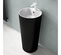 doporro Lavabo Colonne Rond Noir + Blanc Vasque sur Pied Solid Surface Lave Mains pour Salle de Bain 45x45x90cm Colossum35
