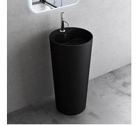 doporro Lavabo Colonne Rond Noir Vasque sur Pied Solid Surface Lave Mains pour Salle de Bain 45x45x90cm Colossum35