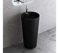 doporro Lavabo Colonne Rond Noir Vasque sur Pied Solid Surface Lave Mains pour Salle de Bain 45x45x90cm Colossum35