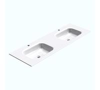 doporro Lavabo double en fonte minérale - 144 x 48 x 14 cm - Blanc | Colossum04 Lavabo encastrable en marbre fondu avec grande surface de rangement, montage facile