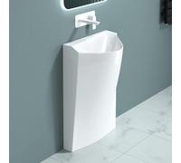 doporro Lavabo sur Pied Blanc avec Bonde Vasque Colonne en Fonte Minérale Lave Mains Triangulaire pour Salle de Bain 55x34x85cm Colossum37