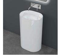doporro Lavabo sur Pied Blanc Vasque Colonne en Fonte Minérale Lave Mains Ovale pour Salle de Bain 52x38x85cm Colossum45