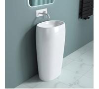 doporro Lavabo Colonne Ovale Blanc Vasque sur Pied Solid Surface Lave Mains pour Salle de Bain 53,5x36x85cm Colossum32