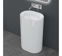 doporro Lavabo sur Pied Blanc Vasque Colonne en Fonte Minérale Lave Mains Ovale pour Salle de Bain 52x38x85cm Colossum45