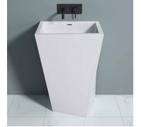 doporro Lavabo sur Pied Blanc Vasque Colonne en Fonte Minérale Lave Mains Rectangulaire pour Salle de Bain 55x38x85cm Colossum38