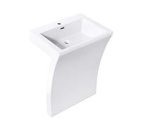 doporro Lavabo sur Pied Blanc Vasque Colonne en Fonte Minérale Lave Mains Rectangulaire pour Salle de Bain 60x48x83cm Colossum07