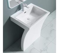 doporro Lavabo sur Pied Blanc Vasque Colonne en Fonte Minérale Lave Mains Rectangulaire pour Salle de Bain 60x48x83cm Colossum07