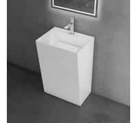 doporro Lavabo sur Pied Blanc Vasque Colonne en Fonte Minérale Lave Mains Rectangulaire pour Salle de Bain 55X42X85cm Colossum40