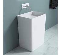 doporro Lavabo sur Pied Blanc Vasque Colonne en Fonte Minérale Lave Mains Rectangulaire pour Salle de Bain 48x35x85cm Colossum36