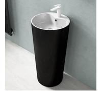 doporro Lavabo Colonne Rond Noir + Blanc Vasque sur Pied Solid Surface Lave Mains pour Salle de Bain 45x45x90cm Colossum35