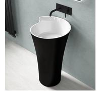 doporro Lavabo sur Pied Noir Mat + Blanc Vasque Colonne en Fonte Minérale Lave Mains Ovale pour Salle de Bain 51x51x88cm