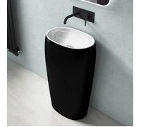doporro Lavabo sur Pied Noir Mat + Blanc Vasque Colonne en Fonte Minérale Lave Mains Ovale Salle de Bain 53,5x36x88cm Colossum32