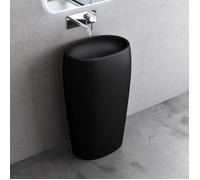 doporro Lavabo Colonne Ovale Noir Vasque sur Pied Solid Surface Lave Mains pour Salle de Bain 53,5x36x85cm Colossum32