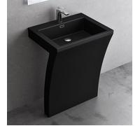 doporro Lavabo sur Pied Noir Mat Vasque Colonne en Fonte Minérale Lave Mains Rectangulaire pour Salle de Bain 60x48x82cm Colossum07