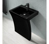doporro Lavabo sur Pied Noir Mat Vasque Colonne en Fonte Minérale Lave Mains Rectangulaire pour Salle de Bain 60x48x83cm Colossum07