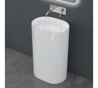 doporro Lavabo sur Pied Blanc Vasque Colonne en Fonte Minérale Lave Mains Ovale pour Salle de Bain 52x38x85cm Colossum45