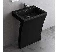 doporro Lavabo sur Pied Noir Mat Vasque Colonne en Fonte Minérale Lave Mains Rectangulaire pour Salle de Bain 60x48x83cm Colossum07