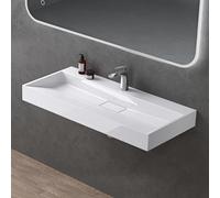doporro Lavabo Suspendu avec Bonde Vasque à Poser Blanc 100x46x11cm Lave Mains Rectangulaire avec Perçage de Robinet Colossum19