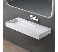 doporro Lavabo Suspendu avec Bonde Vasque à Poser Blanc 100x46x11cm Lave Mains Rectangulaire sans Perçage de Robinet Colossum19