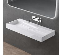 doporro Lavabo Suspendu avec Bonde Vasque à Poser Blanc 100x46x11cm Lave Mains Rectangulaire sans Perçage de Robinet Colossum19