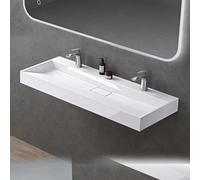 doporro Lavabo Suspendu avec Bonde Vasque à Poser Blanc 120x46x11cm Lave Mains avec 2 Perçages Rectangulaire Colossum19