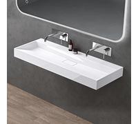 doporro Lavabo Suspendu avec Bonde Vasque à Poser Blanc 120x46x11cm Lave Mains Rectangulaire sans Perçage de Robinet Colossum19
