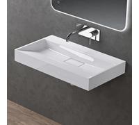 doporro Lavabo Suspendu avec Bonde Vasque à Poser Blanc 80x46x11cm Lave Mains Rectangulaire sans Perçage de Robinet Colossum19