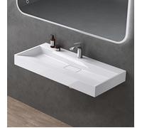doporro Lavabo Suspendu avec Bonde Vasque à Poser Blanc 90x46x11cm Lave Mains Rectangulaire avec Perçage Colossum19