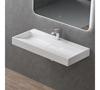 doporro Lavabo Suspendu avec Bonde Vasque à Poser Blanc Mat 100x46x11cm Lave Mains Rectangulaire avec Perçage de Robinet Colossum19