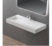 doporro Lavabo Suspendu avec Bonde Vasque à Poser Blanc Mat 100x46x11cm Lave Mains Rectangulaire avec Perçage de Robinet Colossum19