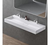 doporro Lavabo Suspendu avec Bonde Vasque à Poser Blanc Mat 120x46x11cm Lave Mains avec 2 Perçages Rectangulaire Colossum19
