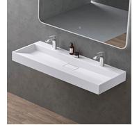 doporro Lavabo Suspendu avec Bonde Vasque à Poser Blanc Mat 120x46x11cm Lave Mains avec 2 Perçages Rectangulaire Colossum19