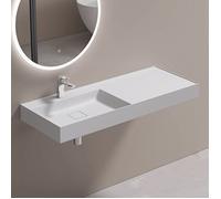 doporro Lavabo Suspendu avec Bonde Vasque à Poser Blanc Mat 120x46x12cm Lave Mains avec Perçage de Robinet Colossum630
