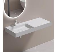 doporro Lavabo Suspendu avec Bonde Vasque à Poser Blanc Mat 120x46x12cm Lave Mains Rectangulaire avec Perçage de Robinet Colossum630
