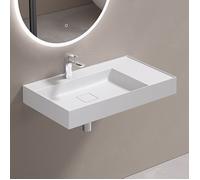 doporro Lavabo Suspendu avec Bonde Vasque à Poser Blanc Mat 80x46x12cm Lave Mains Rectangulaire avec Perçage de Robinet Colossum630