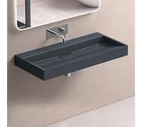 doporro Lavabo Suspendu avec Bonde Vasque à Poser Gris Noir Mat 100x46x11cm Lave Mains Rectangulaire sans Perçage de Robinet Colossum19
