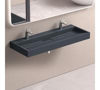 doporro Lavabo Suspendu avec Bonde Vasque à Poser Gris Noir Mat 120x46x11cm Lave Mains avec 2 Perçages Rectangulaire Colossum19