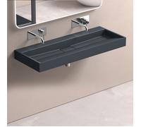 doporro Lavabo Suspendu avec Bonde Vasque à Poser Gris Noir Mat 120x46x11cm Lave Mains Rectangulaire sans Perçage de Robinet Colossum19
