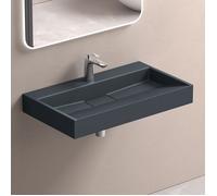 doporro Lavabo Suspendu avec Bonde Vasque à Poser Gris Noir Mat 80x46x11cm Lave Mains Rectangulaire avec Perçage de Robinet Colossum19