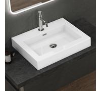 doporro Lavabo Suspendu Vasque à Poser Blanc 60cm Lave Mains Rectangulaire Colossum18 60x48x10cm