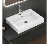 doporro Lavabo Suspendu Vasque à Poser Blanc 60cm Lave Mains Rectangulaire Colossum18 60x48x10cm