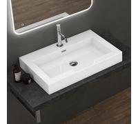 doporro Lavabo Suspendu Vasque à Poser Blanc 73cm Lave Mains Rectangulaire Colossum18 73x48x10cm