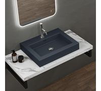 doporro Lavabo Suspendu Vasque à Poser Gris Noir Mat 60cm Lave Mains Rectangulaire Colossum18 60x48x10cm