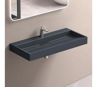 doporro Lavabo Suspendu avec Bonde Vasque à Poser Gris Noir Mat 100x46x11cm Lave Mains Rectangulaire avec Perçage de Robinet Colossum19