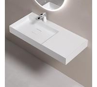 doporro Lavabo Suspendu avec Bonde Vasque à Poser Blanc Mat 100x46x12cm Lave Mains Rectangulaire avec Perçage de Robinet Colossum630
