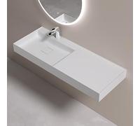 doporro Lavabo Suspendu avec Bonde Vasque à Poser Blanc Mat 120x46x12cm Lave Mains Rectangulaire avec Perçage de Robinet Colossum630