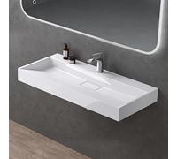 doporro Lavabo Suspendu avec Bonde Vasque à Poser Blanc 90x46x11cm Lave Mains Rectangulaire avec Perçage de Robinet Colossum19