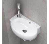 doporro Lavabo vasque à monter au mur évier, Bruxelles 001R, blanc, traitement anticalcaire, céramique Dimensions: 42 x 28 x 15cm, écartement des percages: 240 mm