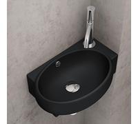 doporro Lavabo Vasque à Monter au Mur Lave Mains à Suspendre à Poser Noir Mat Traitement Anticalaire en Céramique 42x28x15cm Bruxelles001L