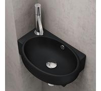 doporro Lavabo Vasque à Monter au Mur Lave Mains à Suspendre à Poser Noir Mat Traitement Anticalaire en Céramique 42x28x15cm Bruxelles001R